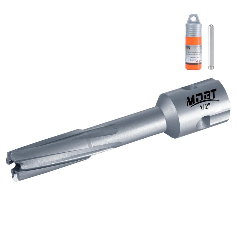 MDBTTOOLS TCT Annular Cutter, 1/2" Diameter and 2INCH Depth, Universal Shank Compatible with 3/4" Weldon Shark and Other Standard Tool Holder - Image 1